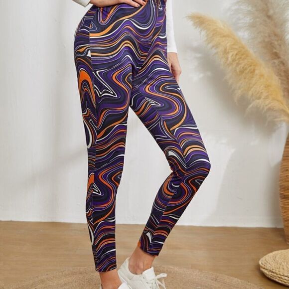NEW! Liquid Print Women's Leggings Geometric Hippie Swirled - Picture 4 of 4